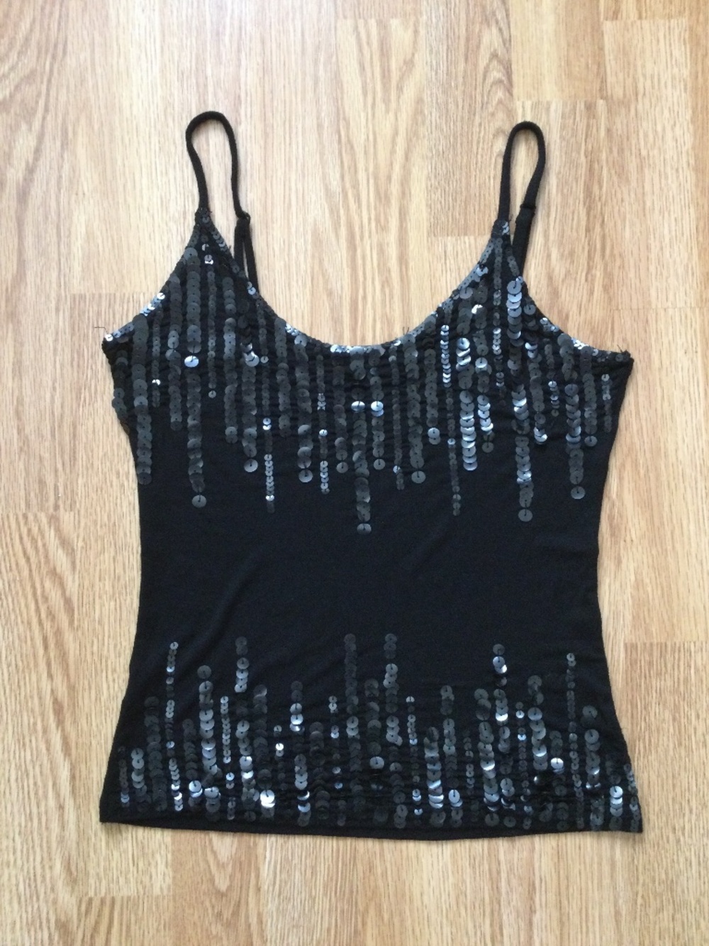 Runway 101 Black Knit Sparkly Sequins  Camisole Top S/M Adjustable Straps